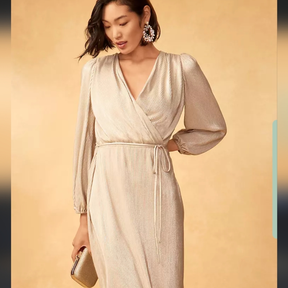 Gold Shimmer Pleated Dress